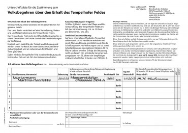 Volksbegehren Tempelhofer Feld braucht bis 13. Januar 173.000 Unterschriften
